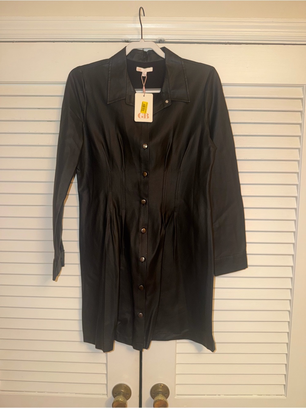 Gianni Bini Black Long Button-Front Faux Leather Dress